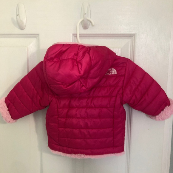 North Face Girls 0-3M Mos Pink Puffer Fleece Jacket Infant Baby Coat Reversible - Picture 2 of 6